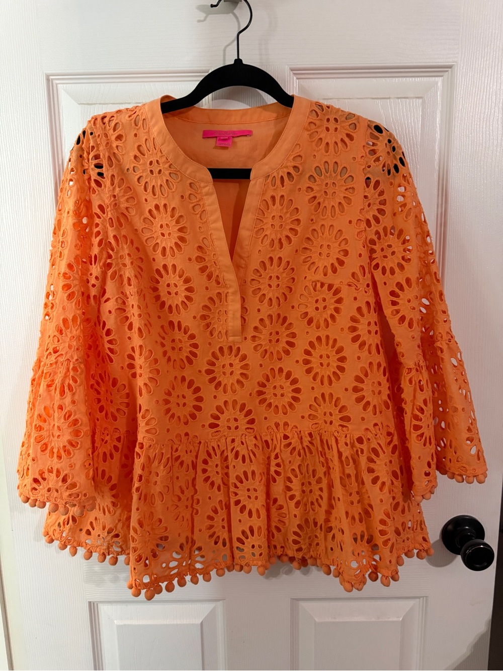 Lilly Pulitzer Orange Eyelet Peplum Blouse - Picture 3 of 7